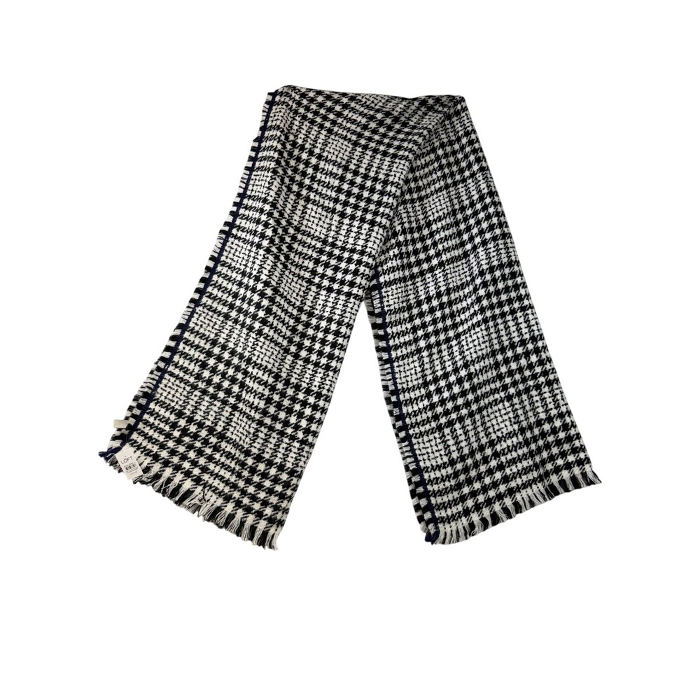 LOFT Houndstooth Scarf Womens Black White Acrylic Blend‎ Fringed Soft Warm NWT